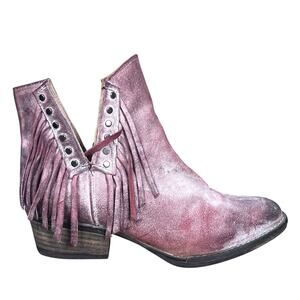 Circle G Corral Distressed Rose Pink Leather Fringe Ankle Boots Size 8.5
